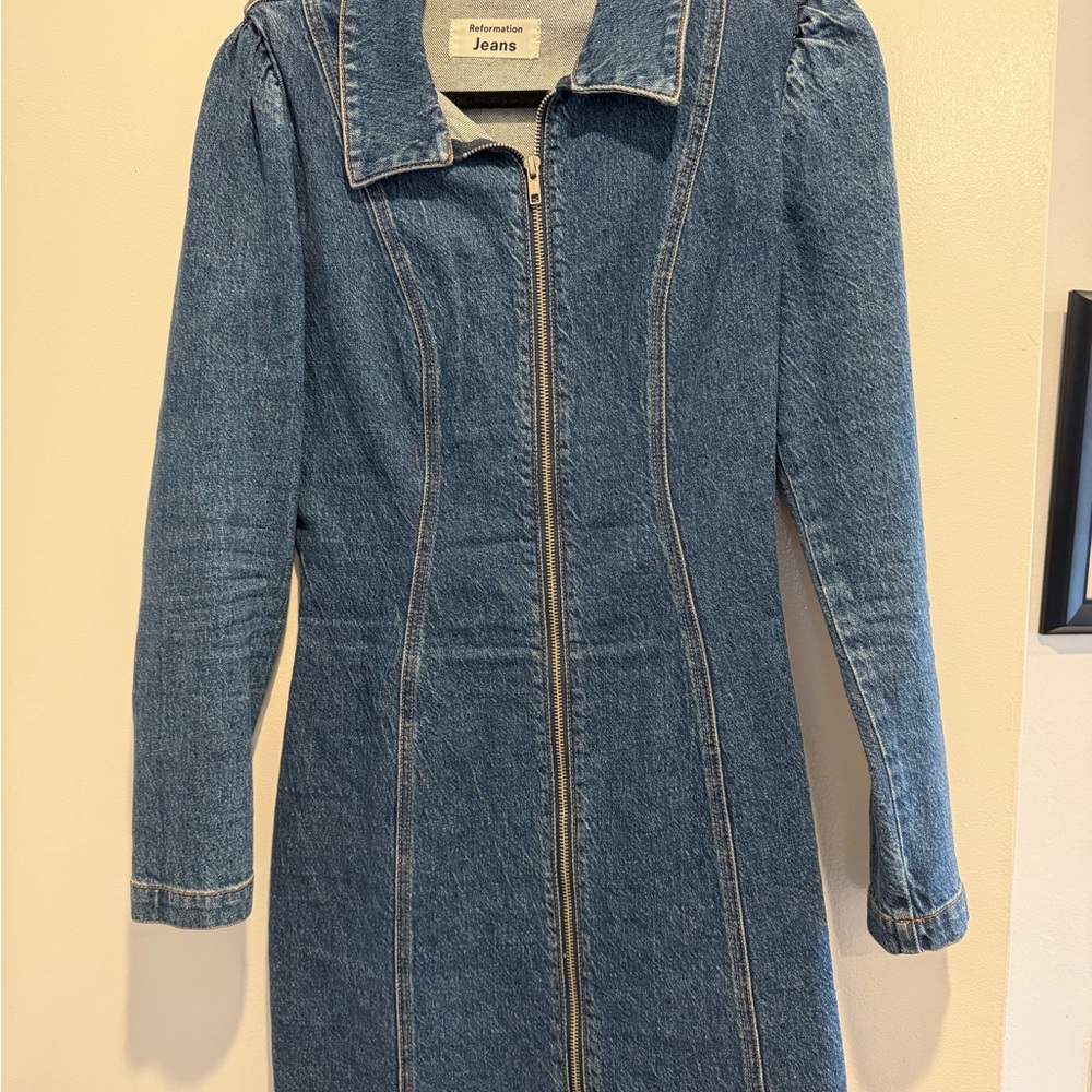 Reformation Blue Denim Long Sleeve Dress